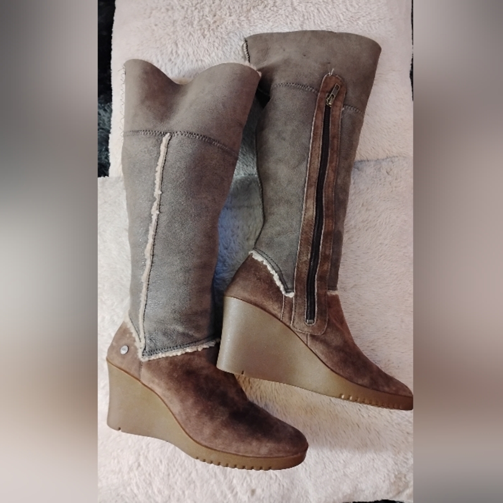 UGG Sandra,Cream N Brown ,Winter Knee High  Wedge Boots